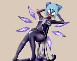 ass assimilation blue_hair breasts cirno corruption female goo goo_transformation kirisamecalhoun long_tongue marvel navel nipples nude post_transformation sharp_teeth symbiote takeover thick_thighs touhou transformation venom venom_(marvel) white_eyes wings