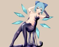 2022 ass assimilation blue_eyes blue_hair breasts cirno corruption female goo goo_transformation kirisamecalhoun marvel mid-transformation navel nipples nude panty_pull symbiote thick_thighs touhou transformation venom venom_(marvel) wings