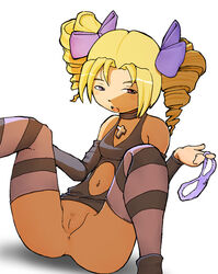 annie_murakami drill_hair no_panties rage_of_the_dragons ribbon ribbons solo thighhighs tied_hair twintails