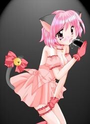 animal_ears arm_garter ass bell bow breasts cat_ears cat_tail choker clothing fellatio female garters gloves ichigo_momomiya invisible_penis jingle_bell jinglebell leotard magical_girl mew_ichigo oral penis pink_hair saliva short_hair solo tail tail_bell tokyo_mew_mew