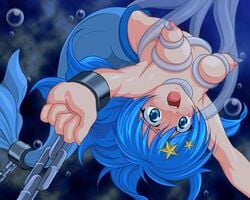 1girls blue_eyes blue_hair bondage bound breast_grab breast_squeeze breasts chains female helpless houshou_hanon inferno_(nanbu14) long_hair mermaid mermaid_melody_pichi_pichi_pitch monster_girl nipples rape solo star tentacle tentacle_grab topless underwater