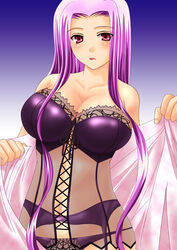 1girls color fate/hollow_ataraxia fate/stay_night fate_(series) female kizaki_yuuri large_breasts lingerie medusa_(fate) solo underwear very_long_hair