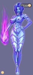 2d artificial_intelligence blue_eyes blue_skin breasts cortana cortana_v2 female female_focus female_only halo_(game) halo_(series) halo_2 highres nude pussy short_hair watermark