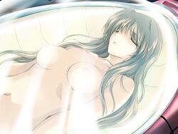 breasts brown_hair bust choukou_(alicesoft) choukou_tenshi_escalayer closed_eyes game_cg kouenji_sayuka long_hair nude onigirikun sleeping sunlight topless wallpaper