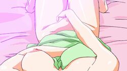 1girls animated bed breasts censored color erect_nipples erect_nipples_under_clothes erogos female female_only female_pov love_fetish lowres masturbation naked_towel nipples one_breast_out orito_miku pov solo_female source_request towel