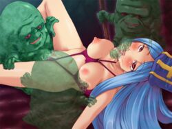 1girls blush censored dragon_quest dragon_quest_iii female mizuryuu_kei monster oral_sex priest_(dq3) size_difference small_breasts small_dom_big_sub smaller_male swimsuit tagme team-tanabe