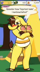 animal_crossing anthro big_breasts blush breasts clothed clothing digital_media_(artwork) elephant eloise_(animal_crossing) female fur furry hair hi_res looking_at_viewer mammal mr._ink nintendo nipples open_mouth pussy slightly_chubby smile solo trunk video_games