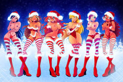 4kids_entertainment 6+girls 6girls african_female aisha aisha_(winx_club) areolae bare_shoulders big_breasts bikini_bottom bimbo black_hair blonde_hair bloom bloom_(winx_club) blue_eyes boots breast_hold breasts bridal_gloves brown_hair busty christmas cleavage curvy dark-skinned_female dark_skin detailed_background earmuffs elbow_gloves erect_nipple erect_nipples eyelashes eyeliner eyeshadow female female_only fingerless_gloves fishnet flora flora_(winx_club) footwear gloves green_eyes group half-dressed half_dressed hand_on_hip hands_on_hip hands_on_hips hat high_heel_boots high_heels holding_object hourglass_figure human layla layla_(winx_club) legwear lipstick long_hair looking_at_viewer makeup mascara multiple_females multiple_girls musa musa_(winx_club) nickelodeon nipple_slip nipples no_bra one-piece_swimsuit outdoor outside pink_lipstick pose posing public_topless purple_hair rainbow_(animation_studio) red_gloves red_hair red_lipstick santa_hat shiny shiny_skin short_hair skimpy smiling spread_legs spreading standing stella_(winx_club) stockings striped striped_legwear striped_thighhighs swimsuit tecna tecna_(winx_club) teenager thin_waist thong top_hat topless voluptuous wide_hips winx_club yellow_eyes yellow_hair zfive