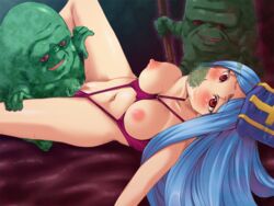 1girls blush censored dragon_quest dragon_quest_iii female mizuryuu_kei monster oral_sex priest_(dq3) size_difference small_breasts small_dom_big_sub smaller_male swimsuit tagme team-tanabe