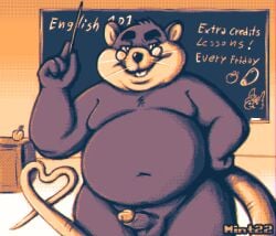 2022 anthro balls belly big_belly chalkboard classroom english_text erection eyewear genitals glasses humanoid_genitalia humanoid_hands humanoid_penis inside male mammal mintyfresh_bun mr._plagait murid murine navel overweight overweight_male penis rat rodent school solo teacher text