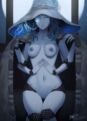 1girls 4_arms areolae blue_eyes blue_hair breasts devilukez elden_ring eye_contact female female_focus female_only fromsoftware hat humanoid long_hair looking_at_viewer multi_arm multi_limb nipples ranni_the_witch solo standing thick_thighs thighs witch_hat