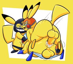 anal anthro bodily_fluids clothing cosplay_pikachu cosplay_pikachu_(costume) cum cum_in_ass cum_in_mouth cum_inside fellatio fur genital_fluids group group_sex hi_res male male/male male_only mask nintendo oral penile pikachu pikachu_libre pokémon_(species) pokemon sex superhero supervillain tepigfan101 thong thong_down threesome trio underwear video_games yellow_body yellow_fur