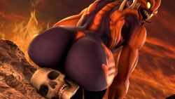 1boy anthro ass butt demon doom doom_eternal fangs gay huge_butt humanoid imp_(doom) looking_at_viewer looking_back male male_anilingus male_only pyro_enthusiast skull_head solo solo_focus thick_thighs tongue yellow_eyes