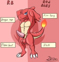 abs accessory anthro balls casual_nudity charmeleon daison_the_fox dragon fire flaming_tail furry genitals hi_res looking_at_viewer male male_only muscular muscular_male nintendo nude penis penis_accessory pokémon_(species) pokemon red_balls red_body scalie simple_background smile solo solo_male video_games