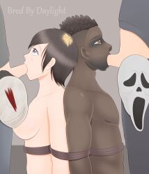 1girls 3boys 4some blowjob both_sexes_in_same_situation bound bound_together bred_by_daylight danny_johnson dark-skinned_male dark_skin dead_by_daylight demonettem dyed_hair frank_morrison gay ghostface ghostface_(scream) joey_(dead_by_daylight) julie_kostenko mask penis penis_out scream tagme the_legion the_legion_(frank) two_subs_two_doms