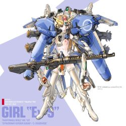 blonde_hair brown_eyes ex-s_gundam female gun gundam gundam_sentinel headgear mecha_musume medium_breasts robot robot_girl solo ugai_yuichi