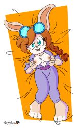 anthro blue_eyes color color_edit cosplay fan_character female furry gadget_hackwrench_(cosplay) goggles goggles_on_head lagomorph loaf_(texas_toast) open_clothes orange_hair rabbit rabbit_ears rabbit_humanoid tan_fur texas_toast