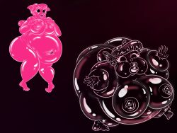 2girls big_belly black_background bubble disney dumbo female female_only huge_breasts humanized inflation large_breasts multiple_girls nipples pink_elephants_on_parade pinkelephantfetish spherical_inflation sunken_limbs