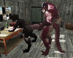 2boys 2monsters 3d anthro_on_anthro anthro_penetrating_anthro ass balls bethesda_softworks big_penis cerberus_the_demogorgon deathclaw demogorgon dick erection fallout gay god_arch(artist) huge_butt humanoid humanoid_genitalia interspecies male_deathclaw_(fallout) male_demogorgon_(stranger_things) monster presenting_ass sex size_difference stranger_things submissive_male