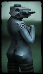 anthro ass background blue_eyes breasts cannon captured curvy_female curvy_figure female female_focus female_only german germany gray_body hand_on_breast hands_on_breasts living_machine living_sex_toy living_tank panzer panzerkampfwagen_iv pzkpfw tagme tank tankmorph vonkickass ww2