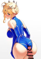 1boy 1boy1girl 1girls absurd_res alternate_version_available artoria_pendragon artoria_pendragon_(lancer) ass ass_focus bare_shoulders before_sex bent_over big_ass big_breasts big_penis blonde_hair blue_leotard blush braid braided_bun censor_bar censored censored_penis censored_pussy clothes_aside crown curvy detached_sleeves dripping elbow_gloves fat_ass fate/grand_order fate_(series) green_eyes halterneck hand_on_leg hand_on_thigh happymonk highres hourglass_figure huge_ass huge_breasts large_ass large_breasts leaning_forward leotard looking_at_viewer looking_back panties penis penis_between_cheeks penis_out precum round_ass sideboob solar_(happymonk) solo sweat thick_ass thick_thighs thighs tied_hair tight_clothing tight_fit turning_head voluptuous wet_body