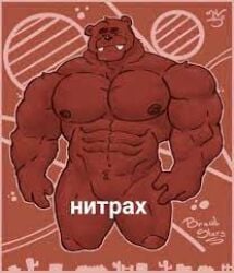 bara barbie_doll_anatomy bruce_(brawl_stars) featureless_crotch ken_doll_anatomy male_only muscles muscular_male no_penis no_testicles pecs russian_text sole_male