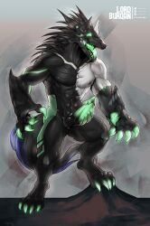 after_transformation anthro canid canine claws dragon erection genitals glowing glowing_genitalia hi_res horn knot lights lordburqan machine male mammal multi_nipple muscular muscular_anthro muscular_male nipples open_mouth penis simple_background solo spikes synthetic synthetic_hybrid tongue were werecanid werecanine weredragon werewolf