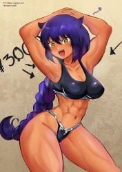 1girls abs big_breasts braided_hair breasts dark-skinned_female dark_skin eye_contact female female_only heart jahy jahy_sama_wa_kujikenai! long_hair looking_at_viewer loquillo muscular_female purple_eyes purple_hair solo thick_thighs thighs yellow_eyes