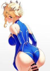 1boy 1girls absurd_res alternate_version_available artoria_pendragon artoria_pendragon_(lancer) ass ass_focus bare_shoulders bent_over big_ass big_breasts big_penis blonde_hair blue_leotard blush braid braided_bun censor_bar censored censored_penis censored_pussy clothes_aside crown cum cum_in_pussy cum_inside curvy detached_sleeves dripping ejaculating_cum ejaculation elbow_gloves fat_ass fate/grand_order fate_(series) green_eyes halterneck hand_on_leg hand_on_thigh happymonk highres hourglass_figure huge_ass huge_breasts large_ass large_breasts leaning_forward leotard looking_at_viewer looking_back panties penis penis_out round_ass sex sex_from_behind sideboob solar_(happymonk) solo sweat thick_ass thick_thighs thighs tied_hair tight_clothing tight_fit turning_head vaginal_insertion vaginal_penetration vaginal_sex voluptuous wet_body