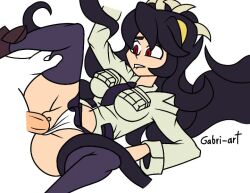 1boy 1girls big_breasts clothed_sex female filia_(skullgirls) gabri_art panties panties_aside red_eyes samson_(skullgirls) skullgirls vaginal_penetration