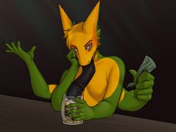 1boy anthro athletic athletic_male bar beverage genitals incubusromeo male male_focus male_only money monophallia mug multi_arm multi_eye multi_limb penis penis_tongue sergal solo solo_focus tongue tongue_out unusual_anatomy unusual_genitalia_placement unusual_penis_placement