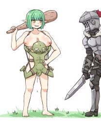 1boy 1futa 1girls 2boys armor balls blush bodily_fluids bondage bound bracers breasts censored clothed clothed/nude clothed_male_nude_female clothing club_(weapon) comedy cum elf fanny_packing female funny futa_on_male futa_penetrating futa_penetrating_male futadom futanari gag gauntlets genital_fluids genitals gloves goblin goblin_slayer goblin_slayer_(goblin_slayer) grass greaves green_hair green_skin greenteaneko hair handwear harness headgear helmet hi_res holding_object humanoid humanoid_pointy_ears humor long_hair male male/female male_penetrated male_penetrating malesub meat_armor melee_weapon mosaic_censorship multiple_boys not_furry nude penetration penis plant role_reversal short_stack shortstack submissive submissive_male sword vaginal_penetration weapon