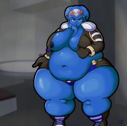 bbw belly big_belly big_breasts blue_skin breasts fat female kynesart nipples obese overweight star_wars twi'lek