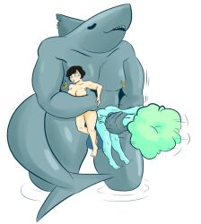 anal blaseball blue_skin carrying churg6969 fish_summer gold_tooth green_hair nipple_piercing nude nude_female nude_male raul_leal shark shark_humanoid shark_tail threesome wyatt_quitter