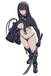 1girls armor artist_request belly_button black_hair black_panties black_thong boots bracelet cameltoe cleavage cosplay crossover curvaceous curvy curvy_figure erect_nipples erection_under_clothes female female_focus female_only footwear g-string gantz gantz_(cosplay) gantz_suit gloves highres holding_object holding_weapon hyuuga_hinata inner_sideboob katana knee_boots kneehighs large_breasts lips long_gloves long_hair looking_at_viewer naruto naruto:_the_last naruto_(series) naruto_shippuden nipple_bulge no_bra panties perky_breasts pinup pose posing purple_eyes realistic revealing_clothes shounen_jump shrug_(clothing) sideboob single_girl solo solo_focus standing sword thick_thighs thighhighs thighs thong underboob underwear voluptuous weapon wide_hips