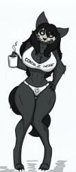 anthro big_breasts black_body black_fur breasts clothed clothing container cup female fur furry furry_only hi_res large_breasts mal0 malo mask pace-maker panties scp-1471 scp-1471-a scp_foundation skull_mask solo tail thick_thighs underwear