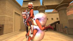 2girls 3d abu_cushies ahsoka_tano alien breasts da-fuze diaper female female_only full_diaper messy_diaper nipples orange_skin scat selfcest soiling star_wars togruta used_diaper