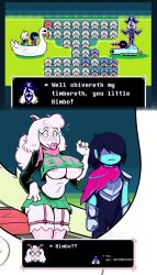 1girls 2022 2boys alternate_universe anthro armor ass bimbo bimbo_lips bimbofication clothing comedy curvy_figure delta(she)rune deltarune dick_sucking_lips funny glasses goat huge_ass huge_breasts humor kris_(deltarune) long_hair meme ralsei rouxls_kaard rule_63 skirt tagme thewill thick_thighs top_heavy white_hair