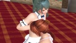 2girls 3d animated areola breasts dead_or_alive dead_or_alive_xtreme_venus_vacation domitoly female female_only kasumi_(doa) music nipples sound tagme tamaki_(doa) topless video