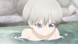 2girls animated asai_ami bouncing_breasts breast_envy breasts english_dub grey_hair huge_breasts large_breasts looking_at_breasts multiple_girls nude screencap sound tagme underboob uzaki-chan_wa_asobitai! uzaki_hana video