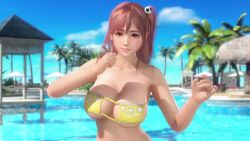 1girls 3d animated areola bikini bouncing_breasts breasts breasts_out dead_or_alive dead_or_alive_xtreme_beach_volleyball domitoly eyepatch_bikini female female_focus female_only honoka_(doa) human jiggle large_breasts light-skinned_female looking_at_viewer music nipples outdoors outside pink_hair pool poolside red_eyes sound standing swimsuit video wardrobe_malfunction water