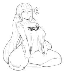 1girls danganronpa danganronpa_v3 female female_only harukawa_maki joylewds large_breasts line_art naked_shirt nipple_bulge solo squatting straight_hair thighs wink