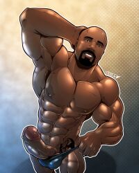 1boy abs actor african african_male bald balls_outline blitzturner celebrity erect_penis erection facial_hair goatee hard_on human in_character luke_cage male male_nipples male_only male_thong manly marvel marvel_cinematic_universe marvel_comics masculine mature_male melanin mike_colter muscles muscular muscular_male pecs penis penis_out posing shaved_crotch solo superhero tattoo thick_penis veiny_penis