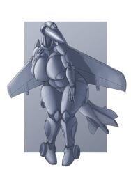 1girls aeromorph aircraft anthro basher_(llyander) bedroom_eyes big_breasts breasts female female_only harrier harrier_jumpjet living_aircraft living_machine looking_at_viewer monochrome ndragon3 nude original pussy sea_harrier simple_background solo thick_thighs voluptuous wide_hips