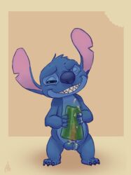 anthro archiblender blue_fur claws disney ejaculation furry lilo_and_stitch male male_only onahole penis sharp_teeth solo_male stitch stitch_(lilo_and_stitch) testicles wink