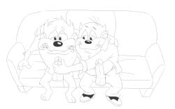 2boys anthro anthro_on_anthro anthro_only big_penis father father_and_son furry furry_only gay handjob hugh_(taz-mania) incest looney_tunes monochrome sharp_teeth smooth_fur son tasmanian_devil_(looney_tunes) taz-mania tenderule34 warner_brothers whiskers