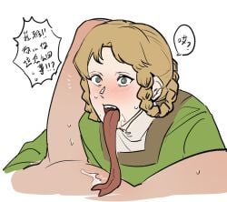 2girls between_legs between_legs_view bonedwoo braided_hair clothed_female_nude_female elden_ring female female_only forked_tongue fromsoftware grey_eyes humanoid lesbian light_brown_hair multiple_girls rya_(elden_ring) shaved_crotch snake_tongue tarnished tongue tongue_out translated yuri