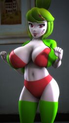 3d 3d_(artwork) bra breasts female_only green_hair melony_(smg4) panties smg4 tongue_out whiteweasel