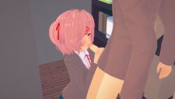 1boy 1girls 3d closet doki_doki_literature_club ecxreaper erection fellatio female human koikatsu male natsuki_(doki_doki_literature_club) oral penis