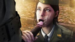 1boy 1girls 3d call_of_duty call_of_duty_ww2 corporal_green cum dark-skinned_male dark_skin facial interracial